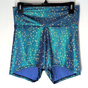 Coquetry Clothing Stardust teal/gold metallic high waist shorts XL NWT festival